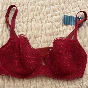 MAISON LEJABY UNDERWIRE RED BRA NEW Elegant Red Lace 32D